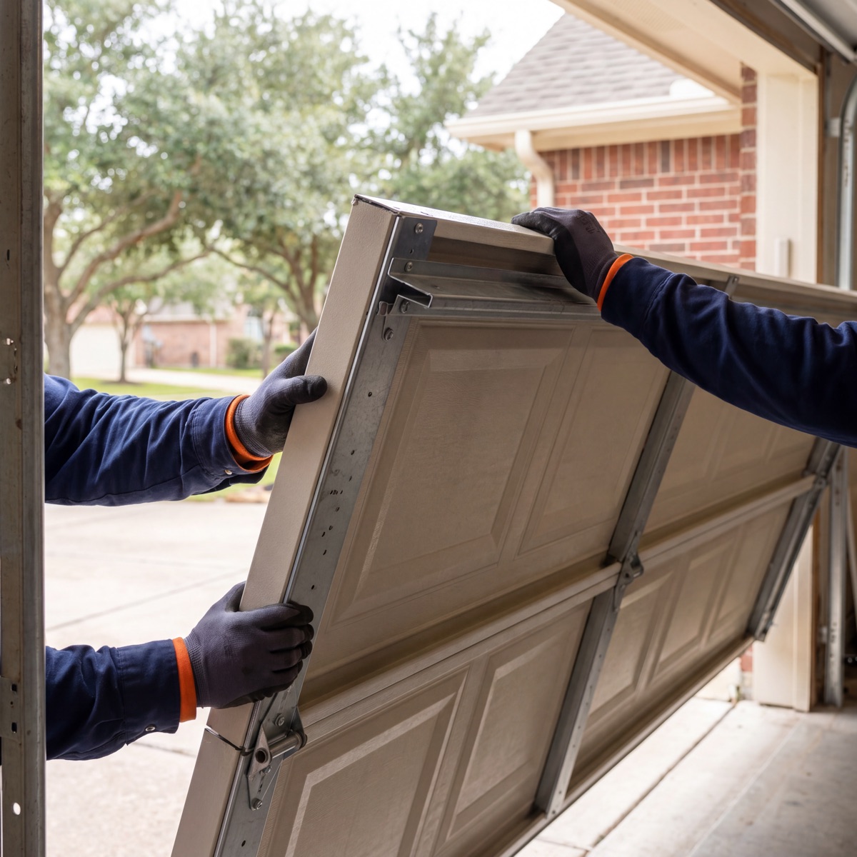 Newly installed garage door on a Katy, TX home